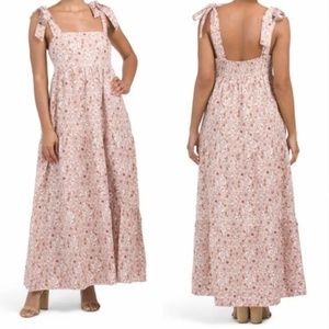 New! House of Harlow 1960 | Linen Floral Tie Strap Maxi Dress